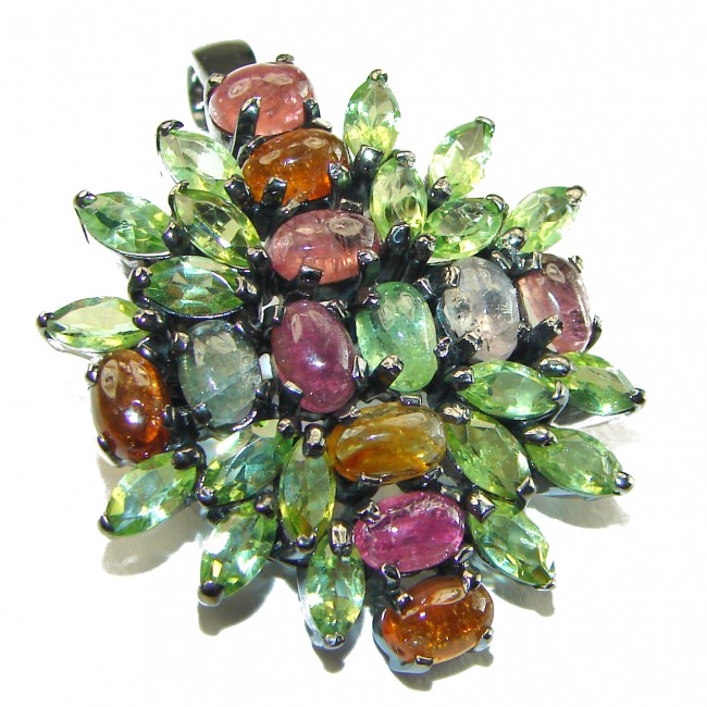 A Spark of Sweetness 18.8 CARAT Watermelon Tourmaline black rhodium .925 Sterling Silver handcrafted Pendant Brooch