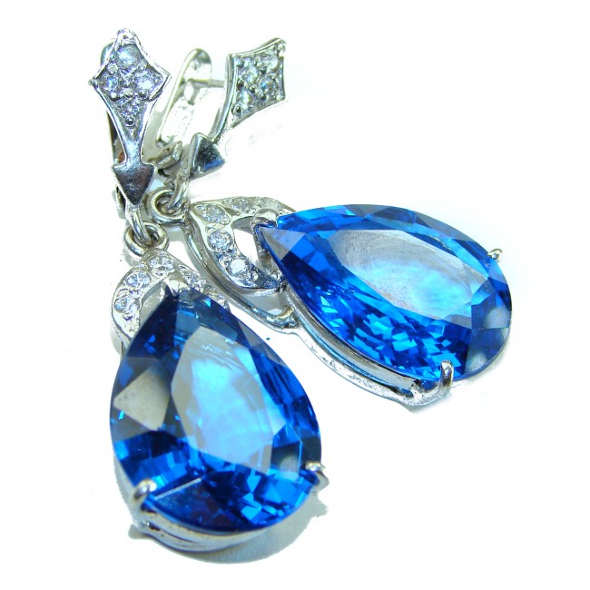 Marina Blue - Splendid 18.5 carat London Blue Topaz .925 Sterling Silver Handcrafted Earrings