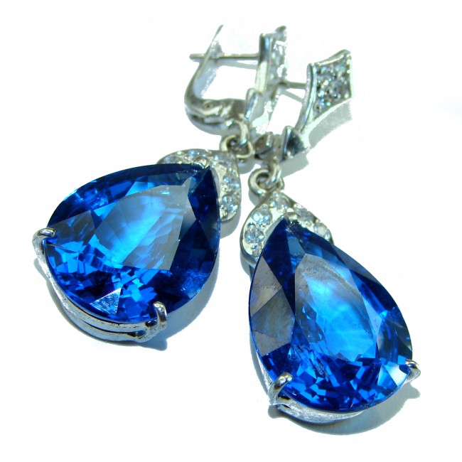 Marina Blue - Splendid 18.5 carat London Blue Topaz .925 Sterling Silver Handcrafted Earrings