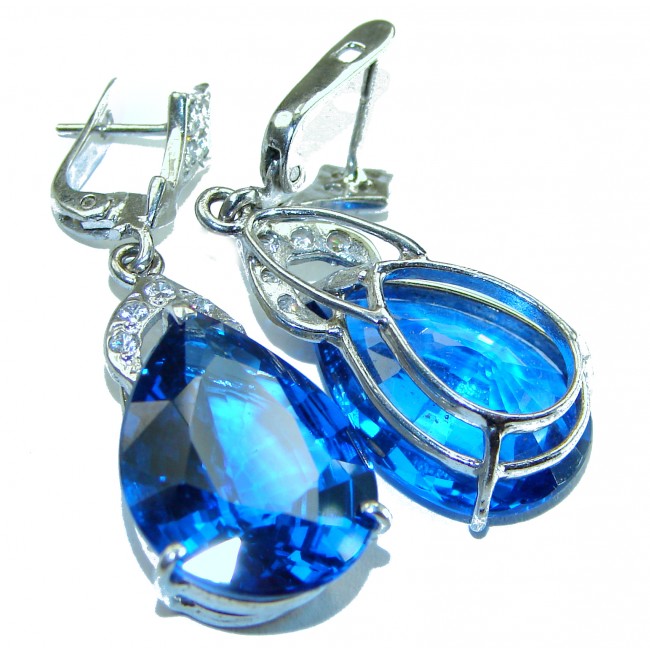 Marina Blue - Splendid 18.5 carat London Blue Topaz .925 Sterling Silver Handcrafted Earrings