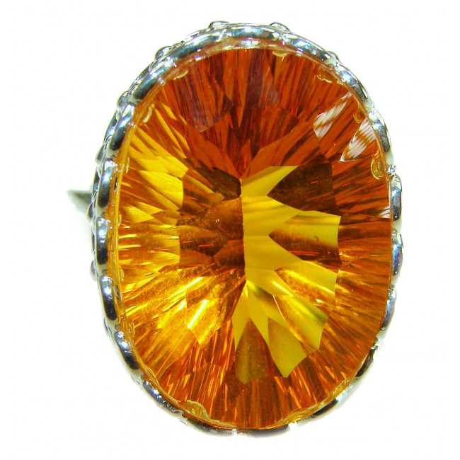 Golden Rays of Sunlight 48.5 carat Yellow Topaz .925 Sterling Silver Large Ring size 10