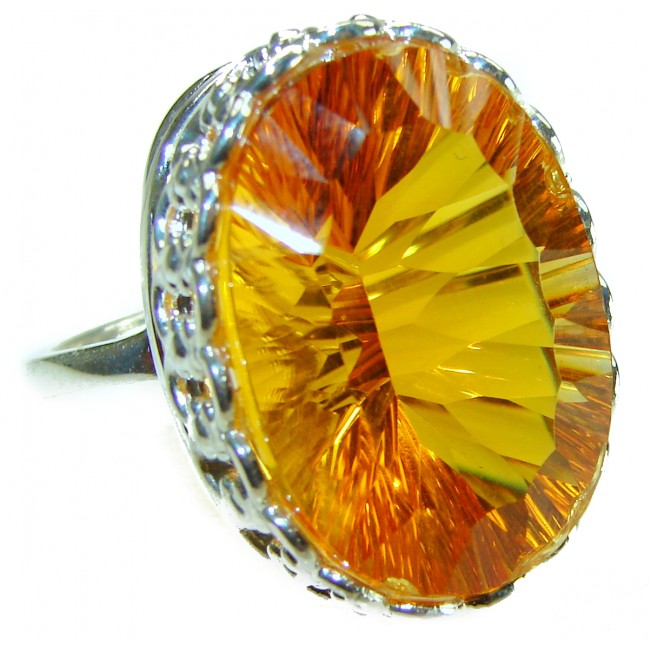 Golden Rays of Sunlight 48.5 carat Yellow Topaz .925 Sterling Silver Large Ring size 10