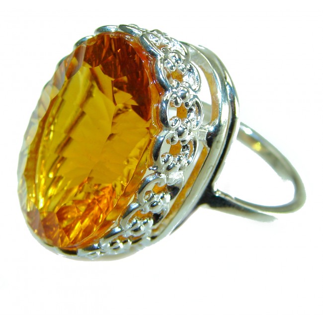 Golden Rays of Sunlight 48.5 carat Yellow Topaz .925 Sterling Silver Large Ring size 10