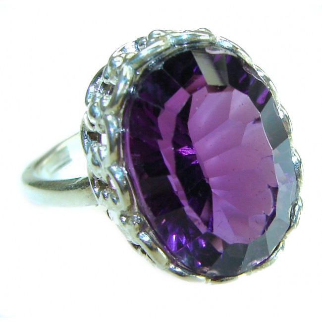 Beatrice - Dramatic design 22.8 carat Amethyst .925 Sterling Silver Handcrafted Statement ring size 7 1/2