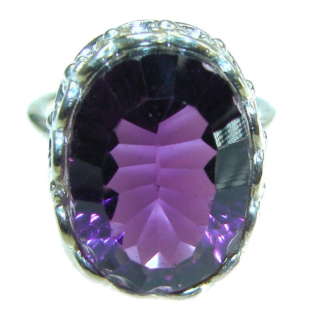 Beatrice - Dramatic design 22.8 carat Amethyst .925 Sterling Silver Handcrafted Statement ring size 7 1/2