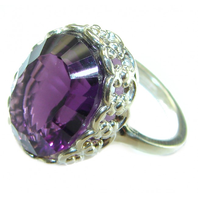 Beatrice - Dramatic design 22.8 carat Amethyst .925 Sterling Silver Handcrafted Statement ring size 7 1/2