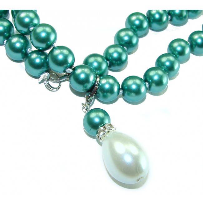 Luxurious fresh water blue Pearl .925 Sterling Silver handmade Necklace