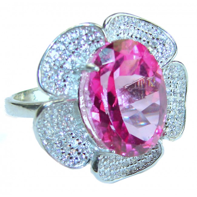 Real Diva 11.5 carat oval cut Pink Sapphire .925 Silver handcrafted Cocktail Ring s. 9