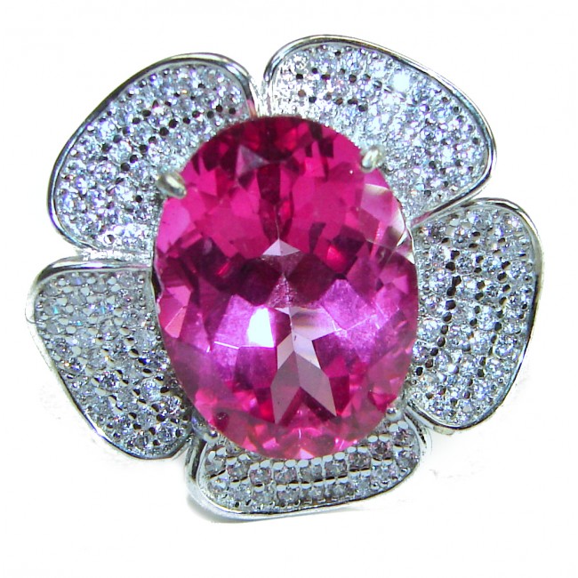 Real Diva 11.5 carat oval cut Pink Sapphire .925 Silver handcrafted Cocktail Ring s. 9