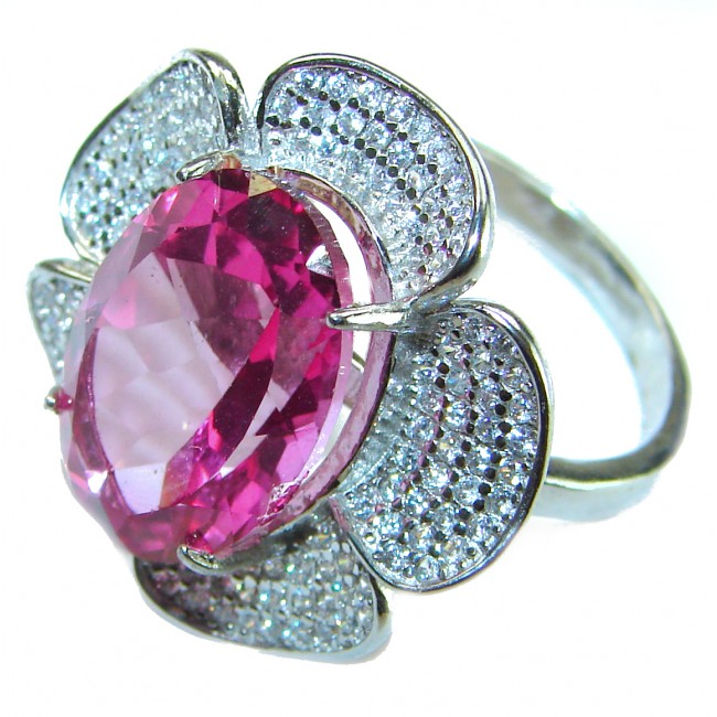 Real Diva 11.5 carat oval cut Pink Sapphire .925 Silver handcrafted Cocktail Ring s. 9