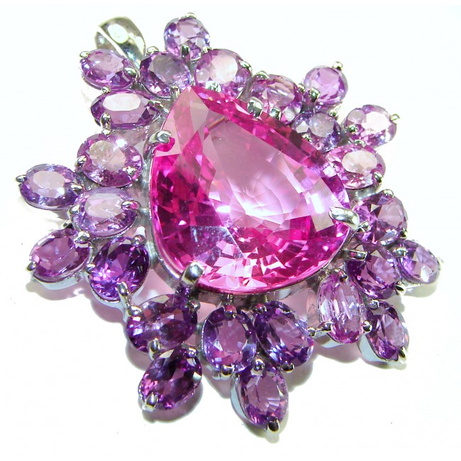 Vintage Design 45.2 carat Pink Sapphire .925 Sterling Silver handcrafted Pendant & Brooch