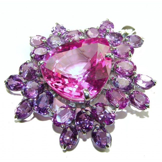 Vintage Design 45.2 carat Pink Sapphire .925 Sterling Silver handcrafted Pendant & Brooch