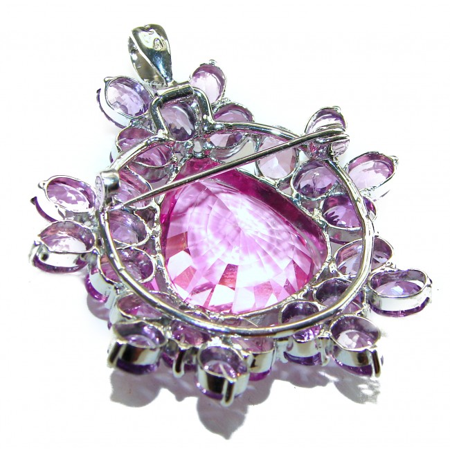 Vintage Design 45.2 carat Pink Sapphire .925 Sterling Silver handcrafted Pendant & Brooch