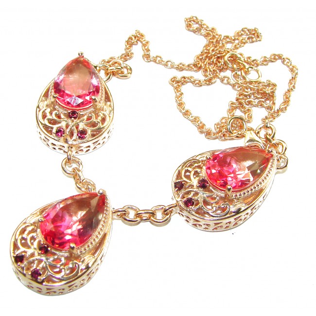 38.35 carat Pink Tourmaline 14K Gold over .925 Sterling Silver handcrafted Statement necklace