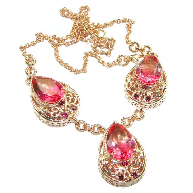 38.35 carat Pink Tourmaline 14K Gold over .925 Sterling Silver handcrafted Statement necklace