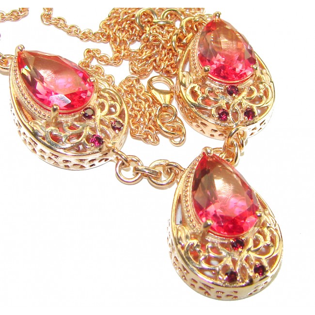 38.35 carat Pink Tourmaline 14K Gold over .925 Sterling Silver handcrafted Statement necklace