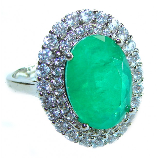 Luxurious 8.3 carat Emerald .925 Sterling Silver handcrafted Ring s. 7