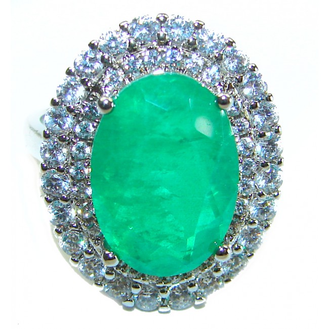 Luxurious 8.3 carat Emerald .925 Sterling Silver handcrafted Ring s. 7