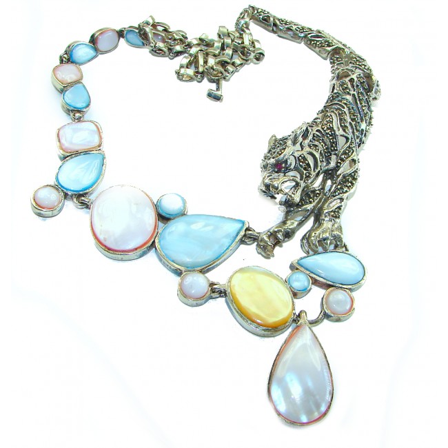 La panthere Blister Pearl .925 Sterling Silver handcrafted SPECTACULAR necklace