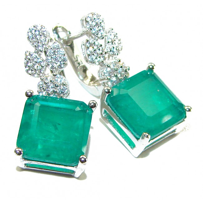 6.5 carat Emerald .925 Sterling Silver handcrafted earrings