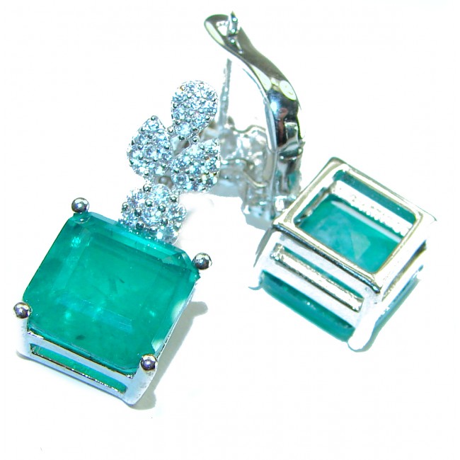 6.5 carat Emerald .925 Sterling Silver handcrafted earrings