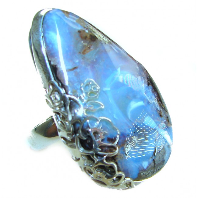 AAA quality Australian Boulder Opal .925 Sterling Silver handcrafted Large ring size 8