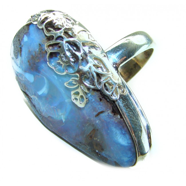 AAA quality Australian Boulder Opal .925 Sterling Silver handcrafted Large ring size 8