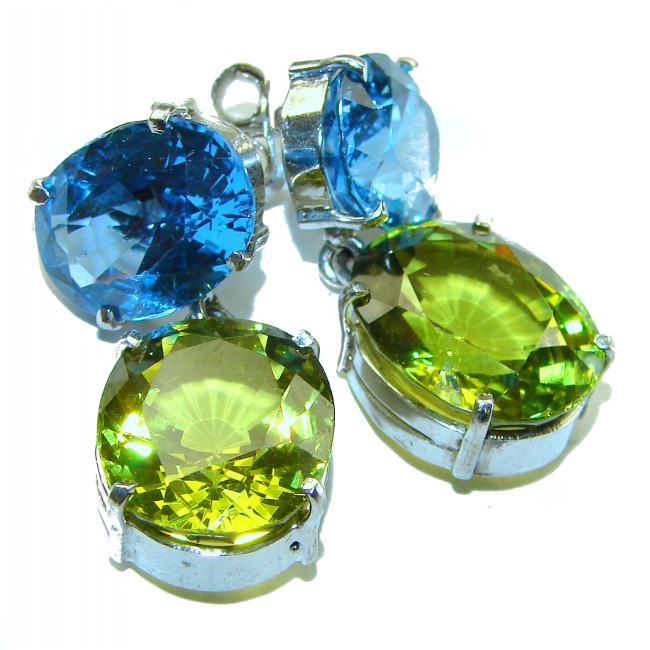 EVA authentic 18.9 carat Peridot London Blue Topaz .925 Sterling Silver handmade earrings