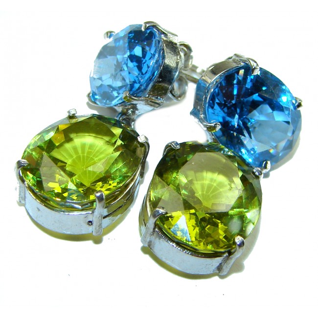 EVA authentic 18.9 carat Peridot London Blue Topaz .925 Sterling Silver handmade earrings