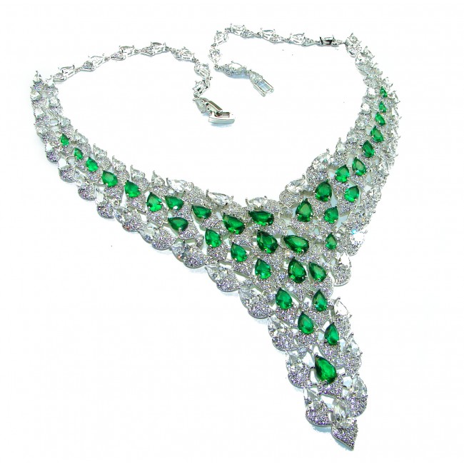 Victorian Style 45.5 carat Emerald .925 Sterling Silver handcrafted Necklace