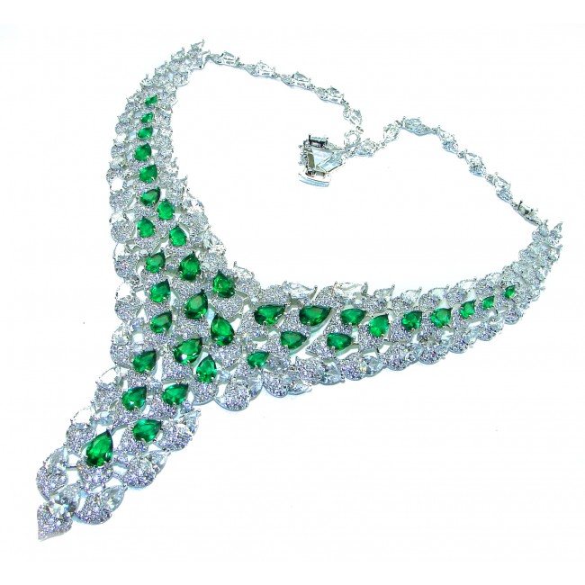 Victorian Style 45.5 carat Emerald .925 Sterling Silver handcrafted Necklace