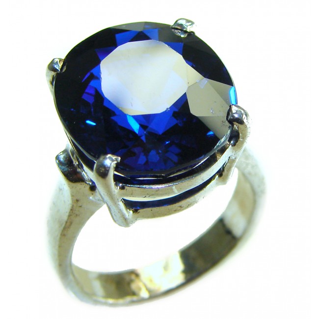 Blue Flames 25.8 carat London Blue Topaz .925 Sterling Silver handcrafted Ring size 7 1/2