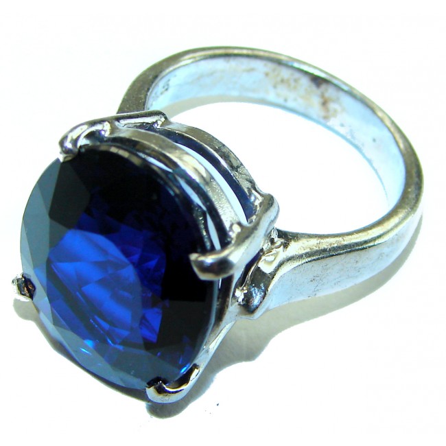 Blue Flames 25.8 carat London Blue Topaz .925 Sterling Silver handcrafted Ring size 7 1/2