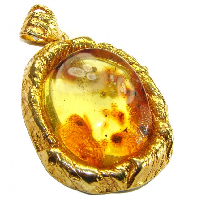 Authentic Golden Baltic Amber 18K Gold over .925 Sterling Silver handmade Pendant