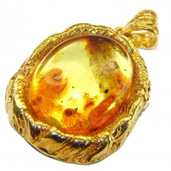 Authentic Golden Baltic Amber 18K Gold over .925 Sterling Silver handmade Pendant