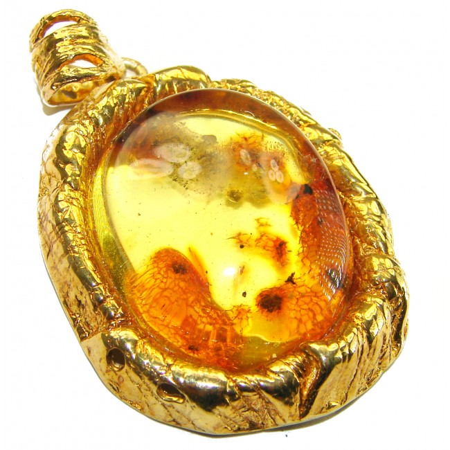 Authentic Golden Baltic Amber 18K Gold over .925 Sterling Silver handmade Pendant