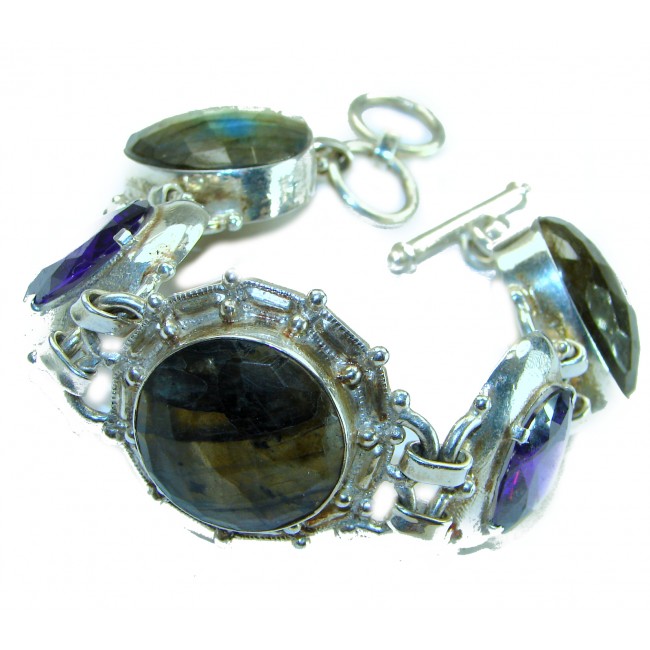 Huge 45.5 carat Silky Labradorite .925 Sterling Silver 88 grams handmade Bracelet