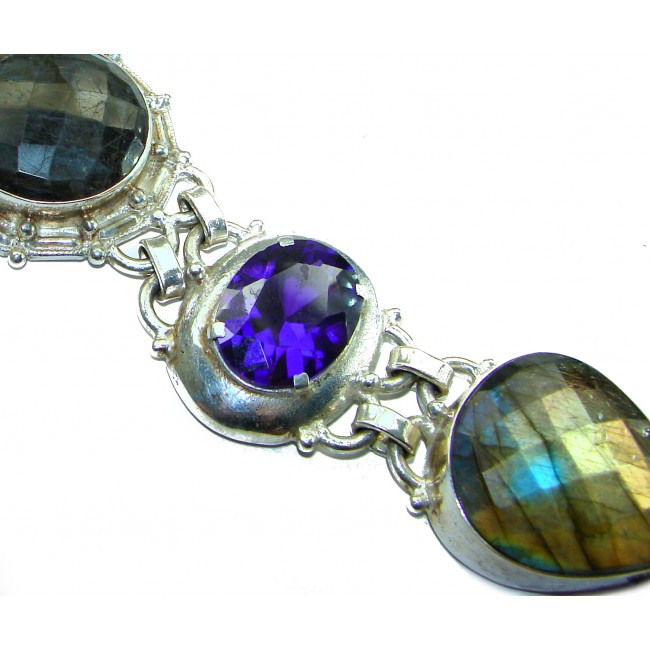 Huge 45.5 carat Silky Labradorite .925 Sterling Silver 88 grams handmade Bracelet