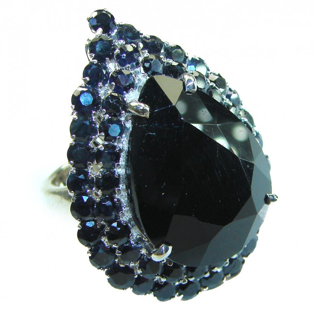 Emily - Luxurious 32.5 Black Sapphire .925 Sterling Silver handcrafted Ring size 7