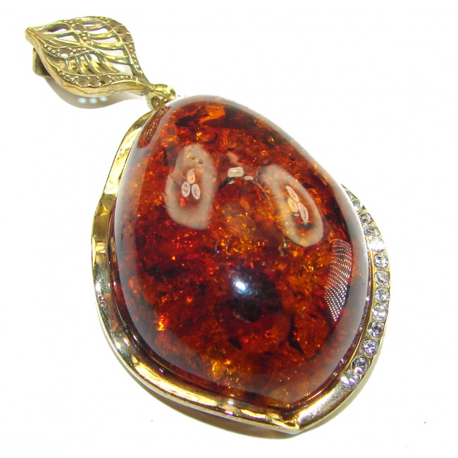 Best quality Large Cognac Baltic Amber .925 Sterling Silver handmade Pendant