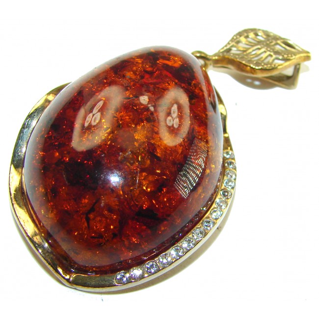 Best quality Large Cognac Baltic Amber .925 Sterling Silver handmade Pendant