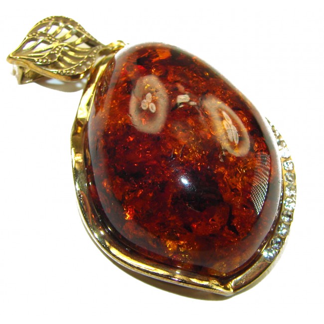 Best quality Large Cognac Baltic Amber .925 Sterling Silver handmade Pendant