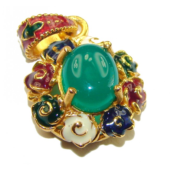 INCREDIBLE 3.2 carat Natural Jade Enamel 18K Gold over .925 Sterling Silver Pendant