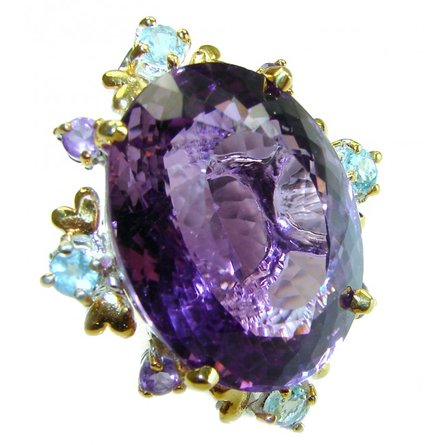 Dramatic design 45.8 carat Amethyst 18K Gold over .925 Sterling Silver Handcrafted Ring size 7 3/4