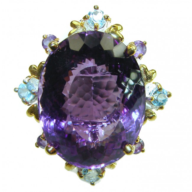 Dramatic design 45.8 carat Amethyst 18K Gold over .925 Sterling Silver Handcrafted Ring size 7 3/4