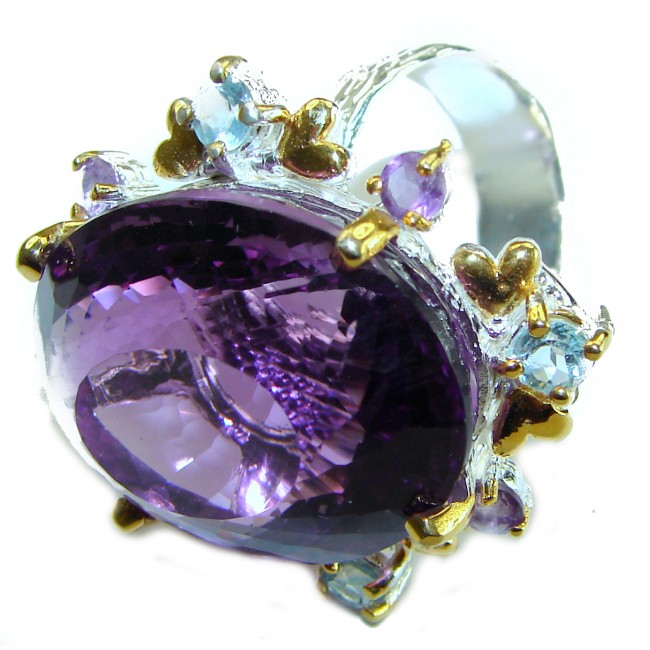 Dramatic design 45.8 carat Amethyst 18K Gold over .925 Sterling Silver Handcrafted Ring size 7 3/4