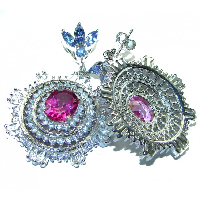 Magnificent Blooming Orchid 7.5 carat Pink Sapphire .925 Sterling Silver handcrafted Earrings