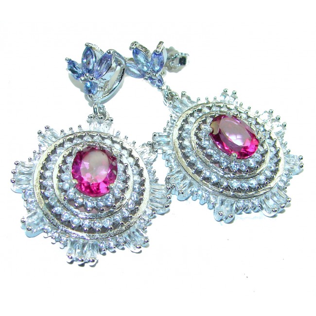 Magnificent Blooming Orchid 7.5 carat Pink Sapphire .925 Sterling Silver handcrafted Earrings