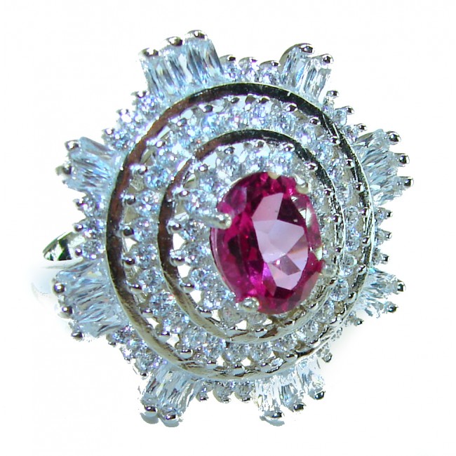 Blooming Orchid 4.5 carat OVAL cut Pink Sapphire .925 Silver handcrafted Cocktail Ring s. 8 1/4