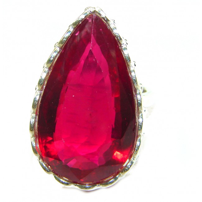 Red Brilliance 44.5 carat Red Topaz .925 Silver handcrafted Large Cocktail Ring s. 8 1/2